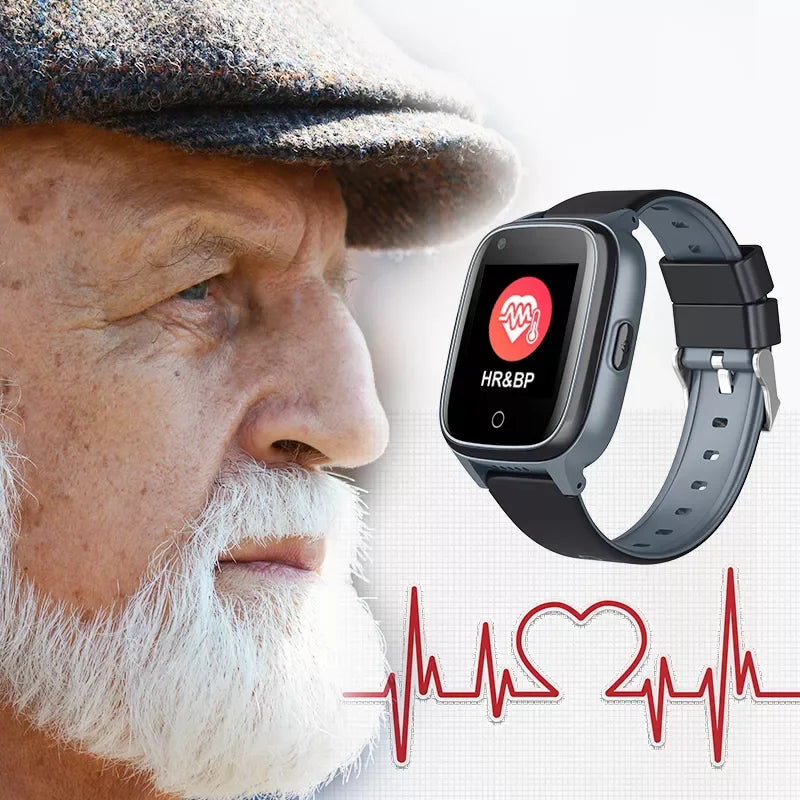 Senior 4G GPS Watch - Fall Alert, SOS, Heart & Oxygen Monitor, Medication Reminder