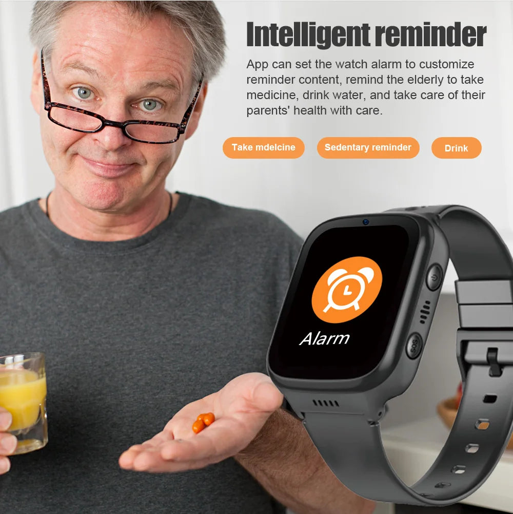 Senior 4G GPS Watch - Fall Alert, SOS, Heart & Oxygen Monitor, Medication Reminder