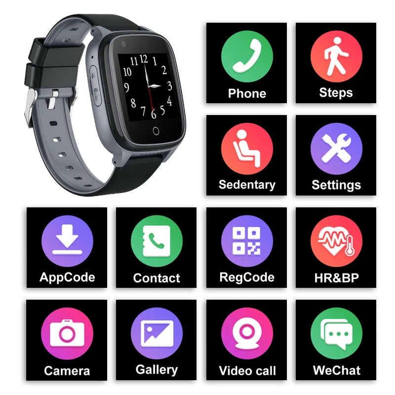 Senior 4G GPS Watch - Fall Alert, SOS, Heart & Oxygen Monitor, Medication Reminder